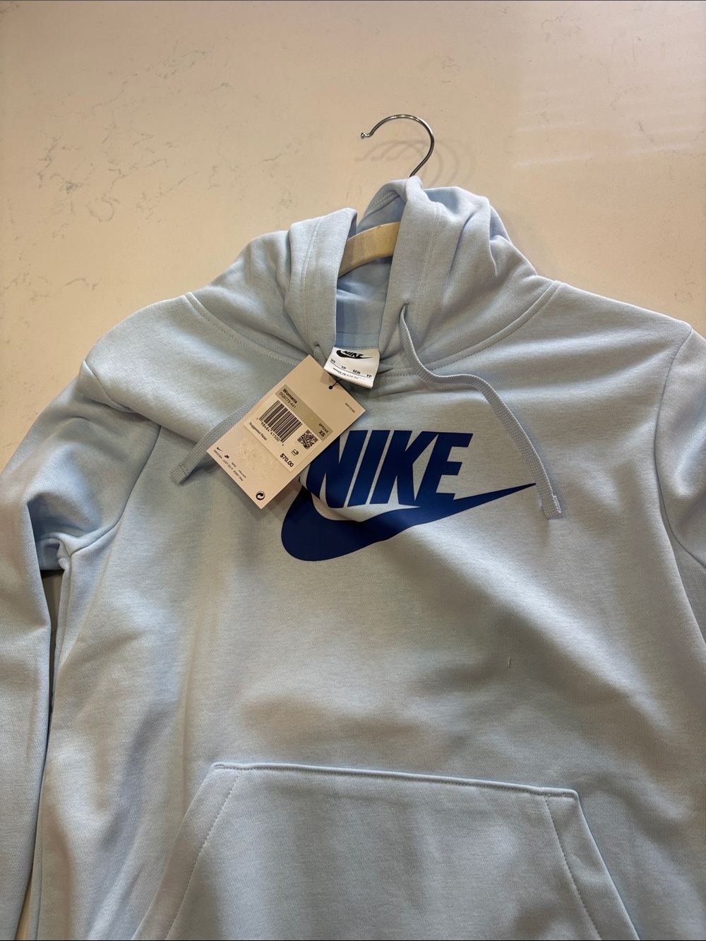 Nike Women’s Light Blue Cowl Neck Pullover with Blue Logo - Picture 2 of 3
